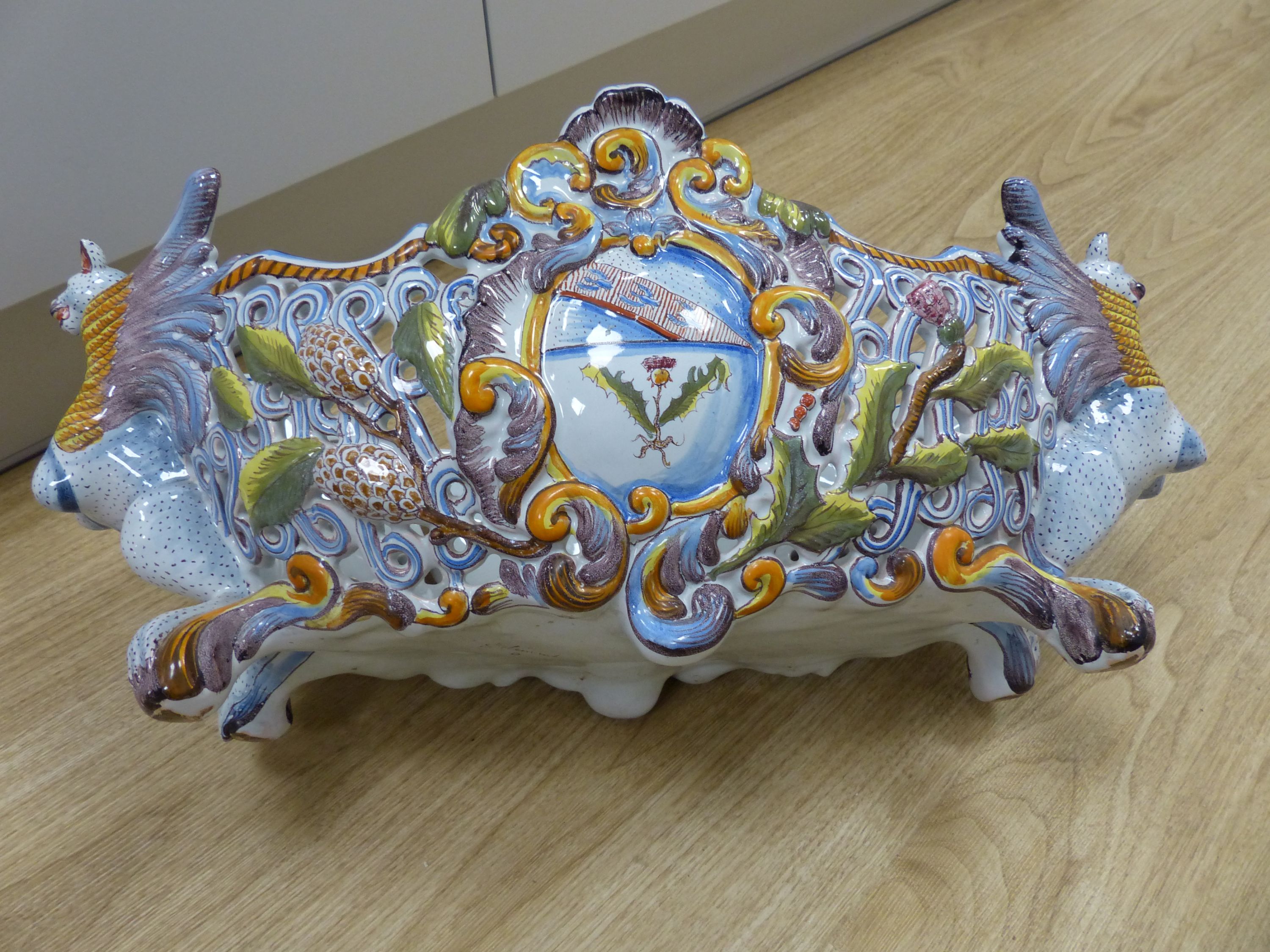 A large French Saint Clement faience centrepiece oval bowl, length 56cm